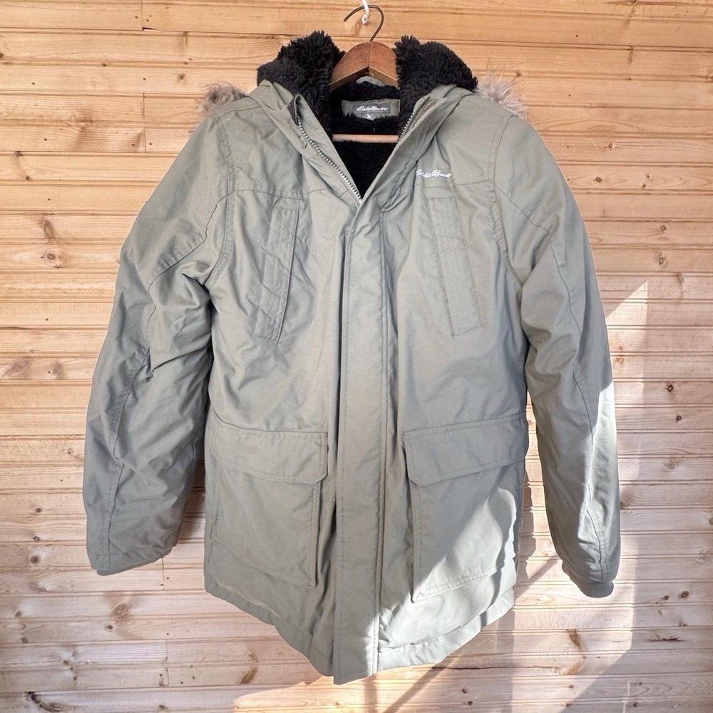 Eddie Bauer Coat Kids Large 14/16 Down Parka Jacket Faux Fur Hood Waterproof